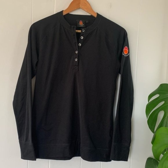 Cintamani Thermal Long Sleeve Henley Button Black Shirt Warm Button Tecnopile - Picture 1 of 11
